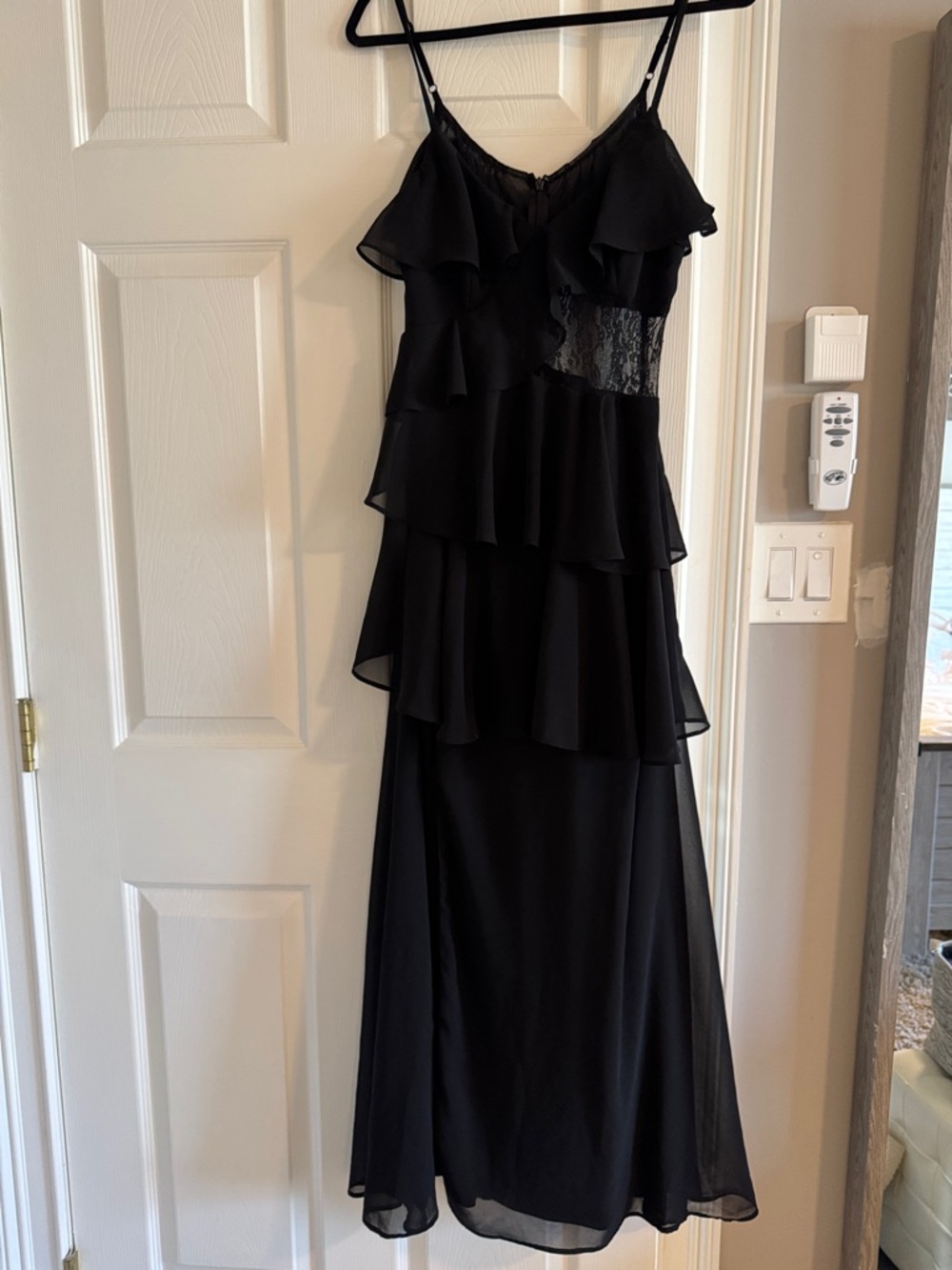 Lulu's Black Ruffled Lace-Panel Maxi Dress